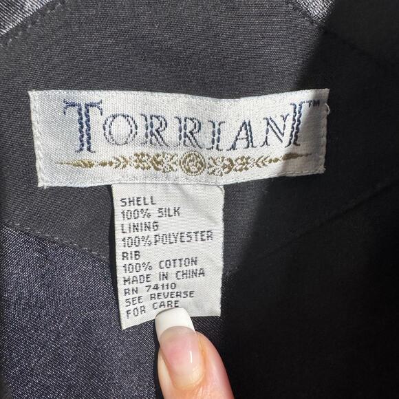 Torriani Jacket Mens Black Bomber Silk Classic Minimal Party Dressy Closet Stapl - Picture 5 of 9